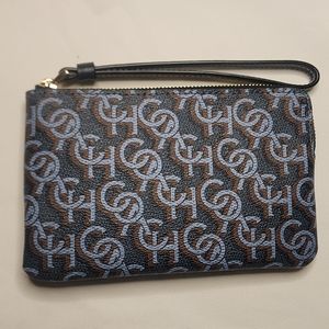 NWOT Coach Corner Zip Writlet with Coach Monogram PrintGold/Navy